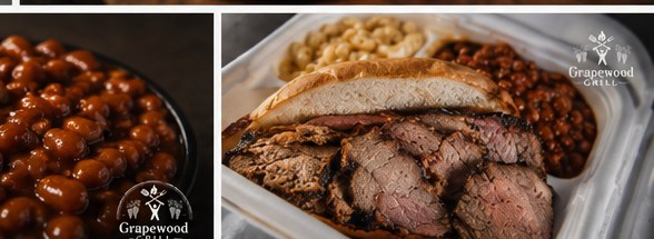 BBQ catering tray with tri-tip, mac & cheese and beans